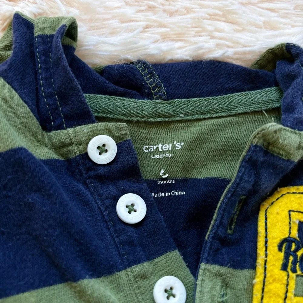 Carters Green and Blue Striped Button Up Romper 6 months